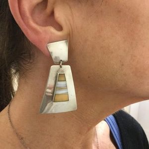 Sterling Silver and Ivory Drop Earrings Zuni